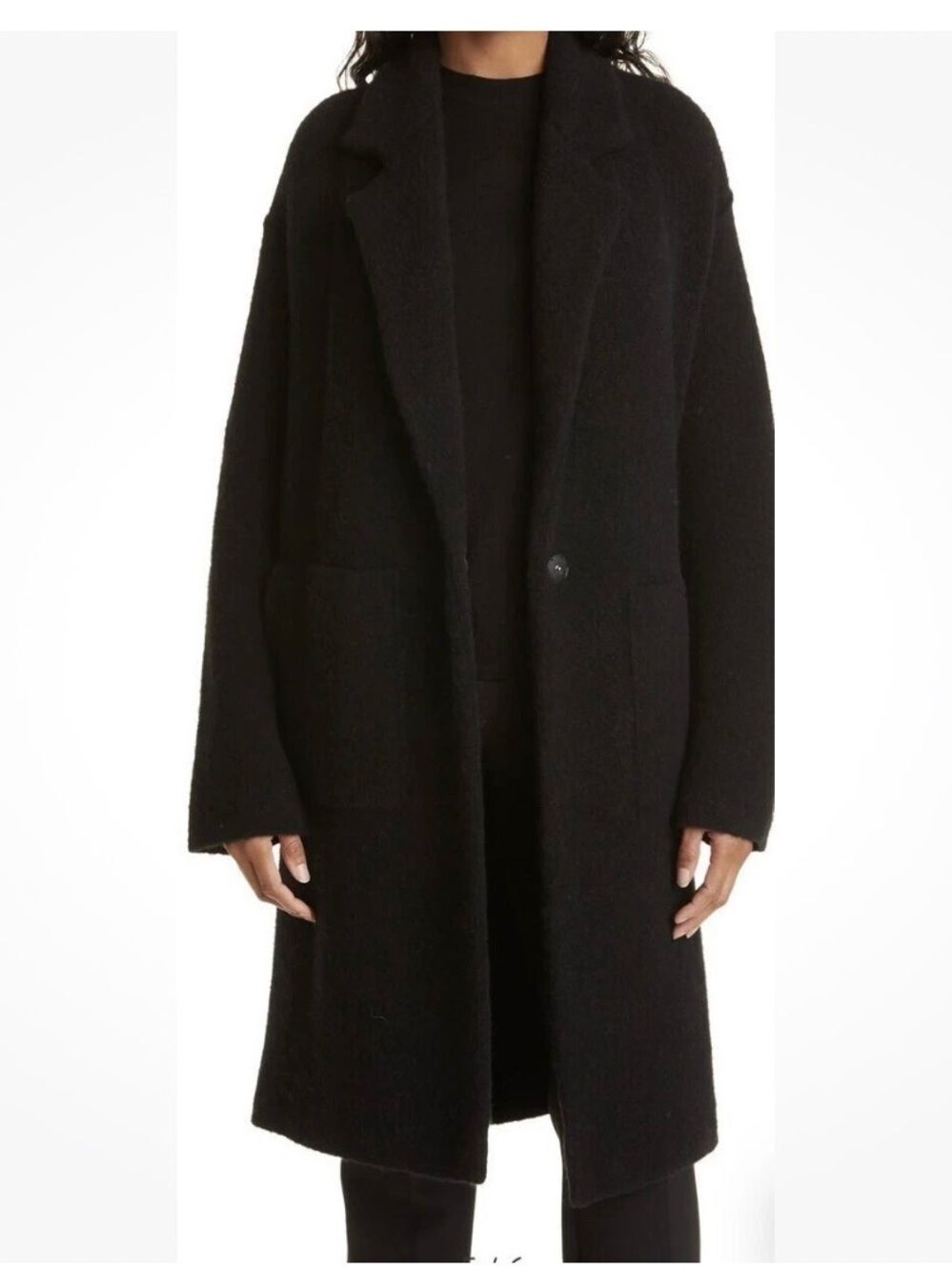 VINCE Size XS — Black Merino Wool Alpaca Blend Longline Cardigan Coat